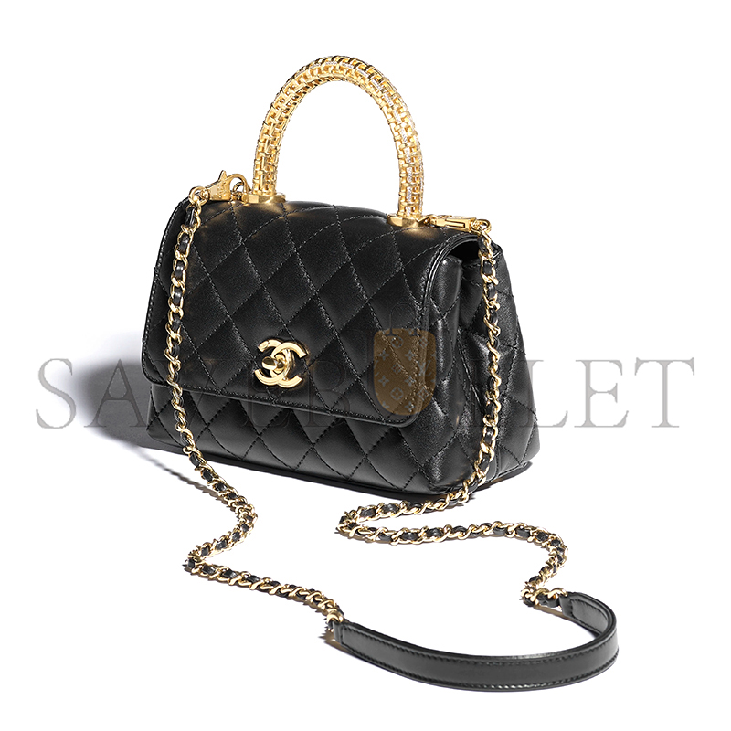 Ch*el mini flap bag with top handle calfskin as2215 (19*13*9cm)